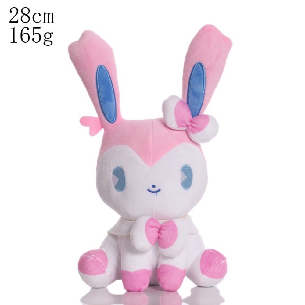 Charming Pink and White Bunny Plush with Blue Accents